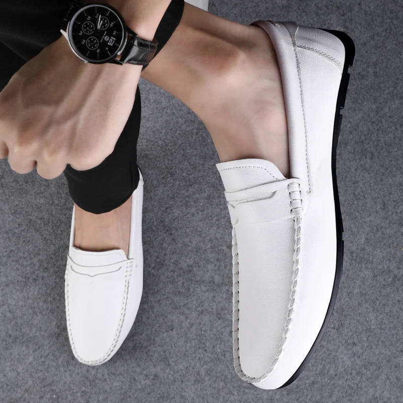

Brand Soft Leather Men Loafers New Handmade Casual Shoes Men Moccasins For Men Leather Flat Shoes Big Size 37-45 Fashion