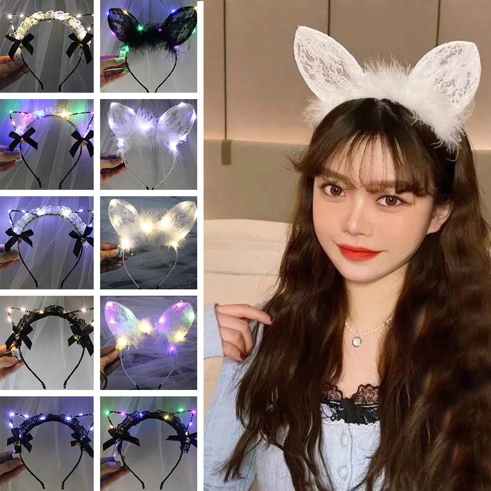 

Party LED Glowing Light Up Plush Lolita Headbands Animal Ears Hairband Blinking Wolves Cat Fox Anime Prop Easter Valentines Day