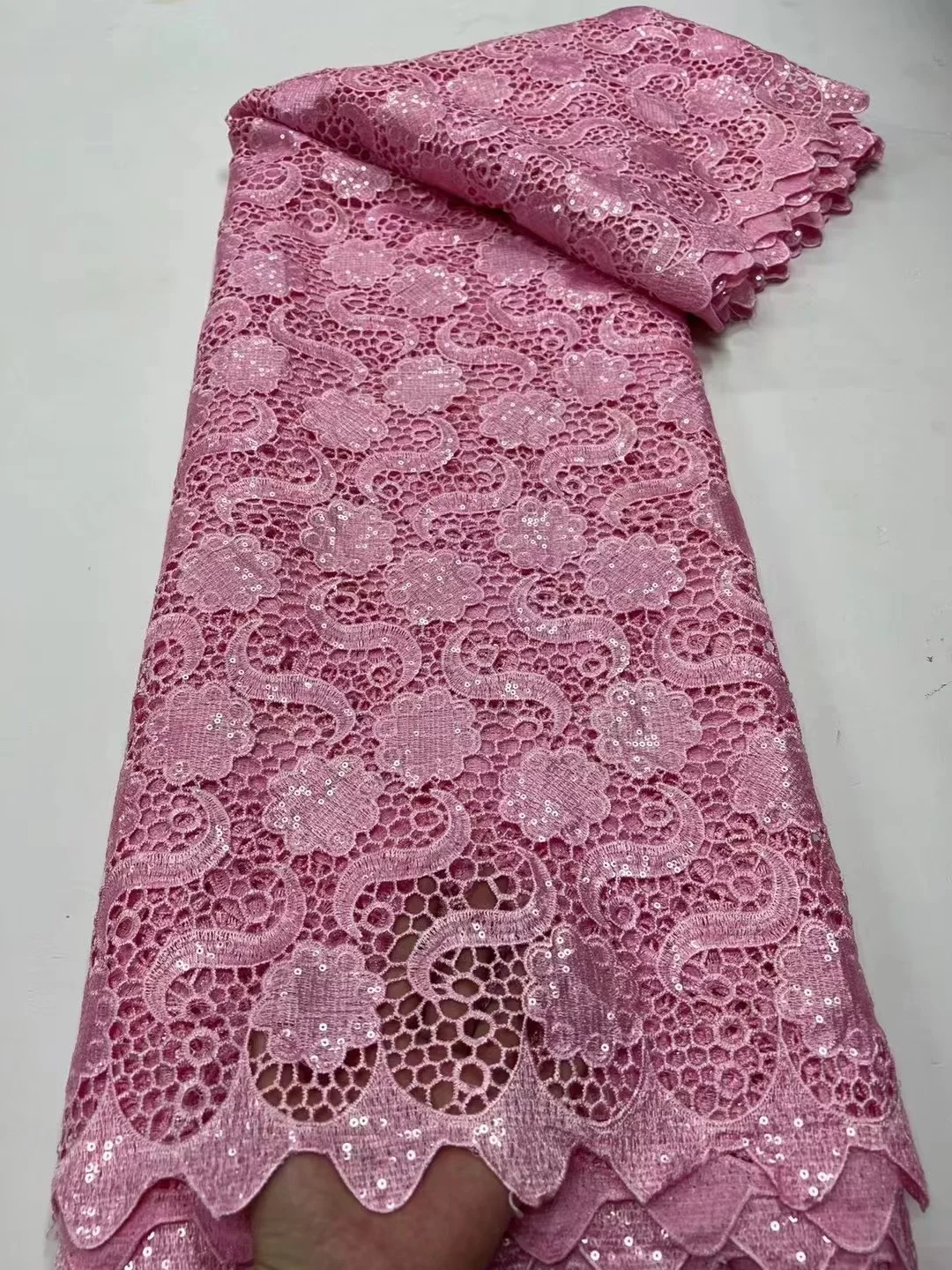 

New pink Luxury African guipure Lace Fabric 2022 French Net Sequens High Quality Embroidery Nigerian Wedding Party Tulle Lace