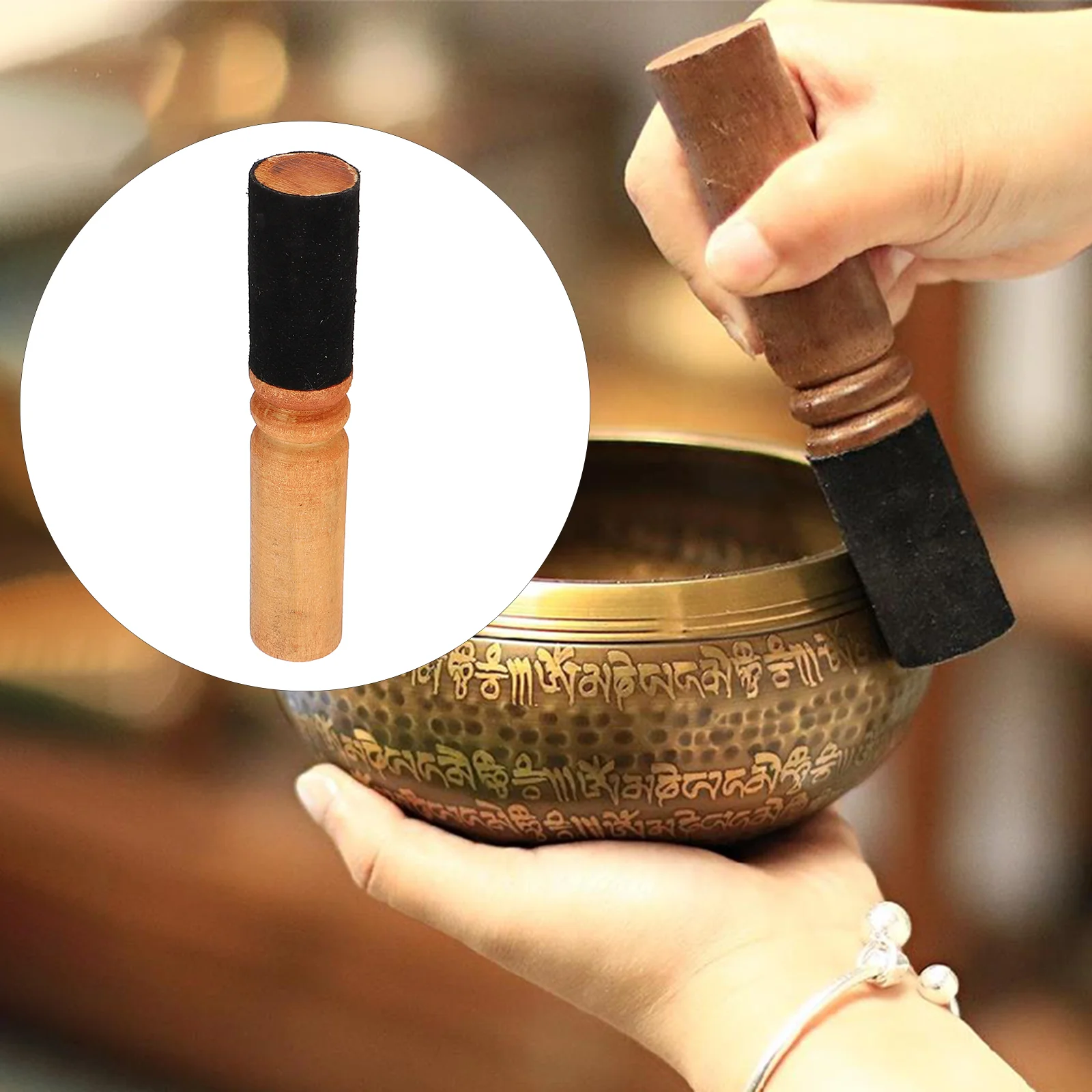 

Поющий молоток в форме чаши, звуковая палочка, деревянный Тибетский аксессуар, инструмент для гонг, замша, Непал, сменные детали, деревянная ...