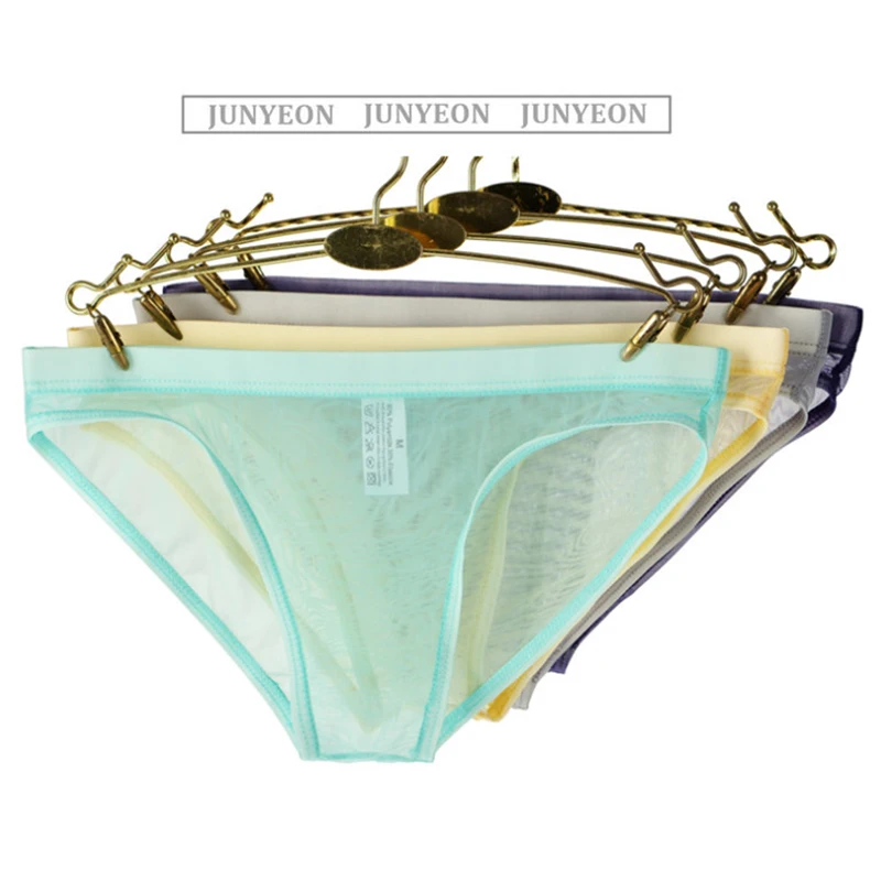 

Transparent Tulle Low Waist Briefs Netting Men Summer Underwear Breathable Soft Ultra-Thin See Through Lingerie