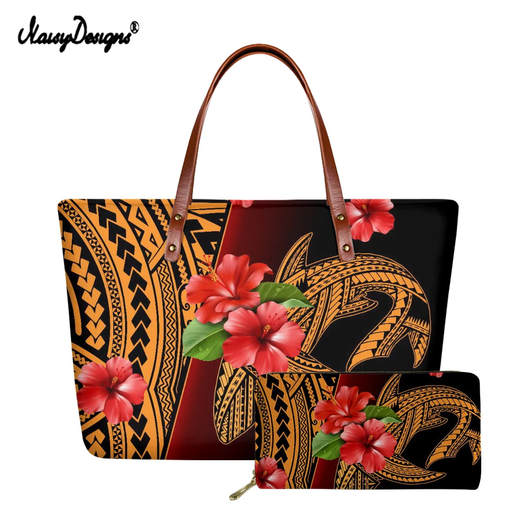 

Роскошные женские сумки и кошельки с дизайном в Полинезию и гибискус, вместительная сумка через плечо с ручками, 2022
