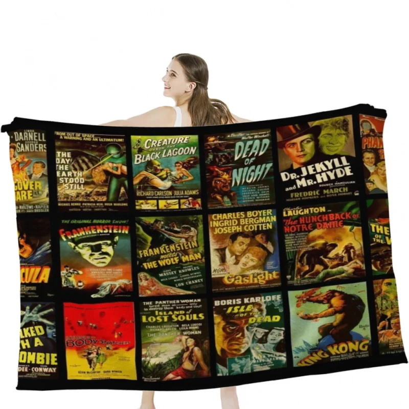 

Vintage Classic Horror Movie Posters Throw Blanket Airplane Travel Decoration Soft Warm Bedspread
