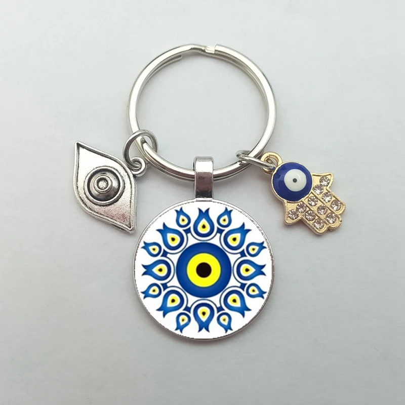 Красивый круглый стеклянный брелок с изображением синего сглаза для религиозных