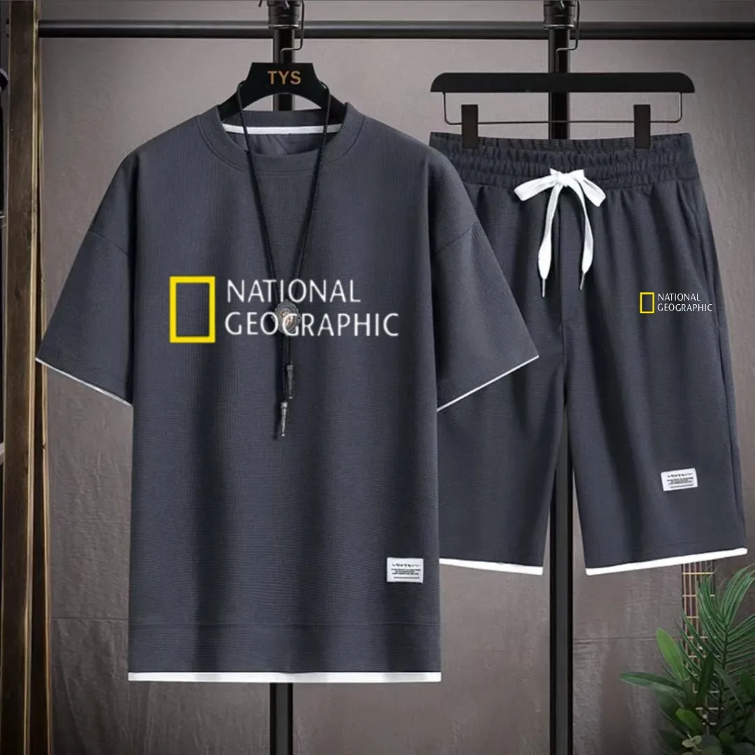 2023 Summer High Quality Men's Two Piece Linen Casual T-shirt+Shorts Set Men's Sports Set Fashion Short Sleeve Sportswear