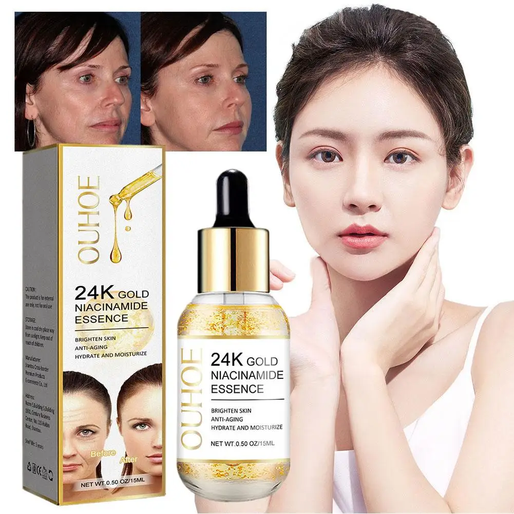 

Niacinamide Serum Hyaluronic Acid For Face Dark Spot Remover 24K Gold Serum Whitening Moisturizing Facial Skin Care 15ml S8X1