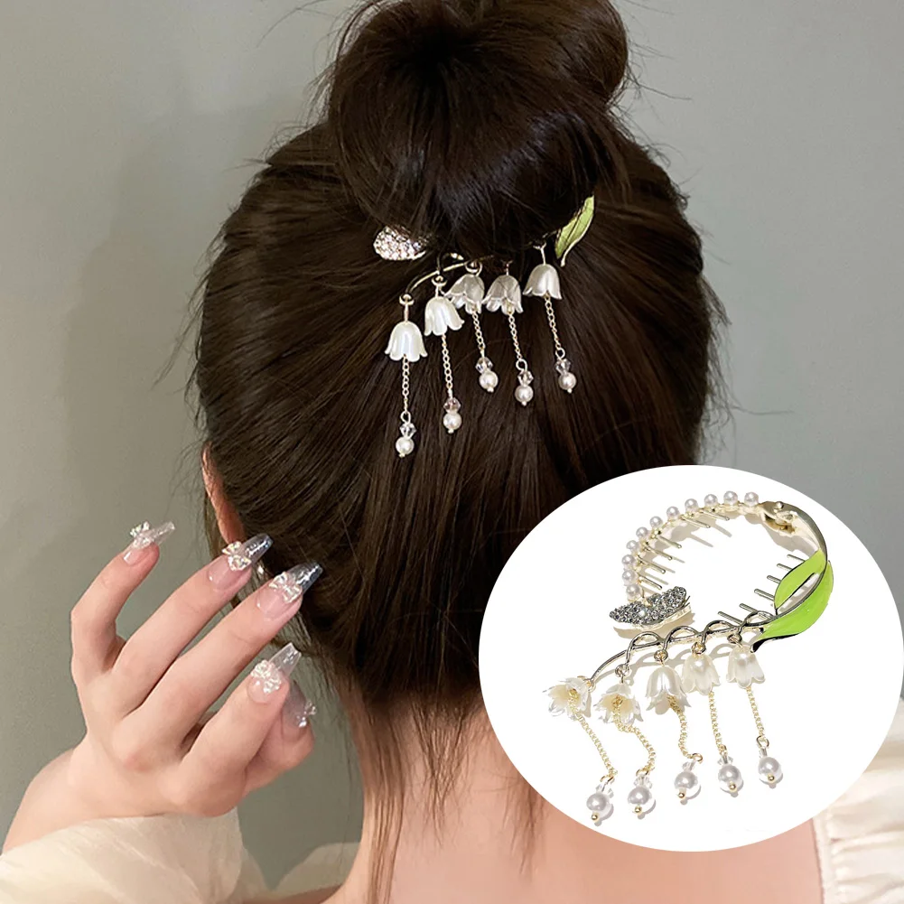 

Retro Orchid Flower Fringe Ponytail Buckle Hair Clip Female Korean Coiffure Hair Card Grip Clip Elegant Hair Accessories