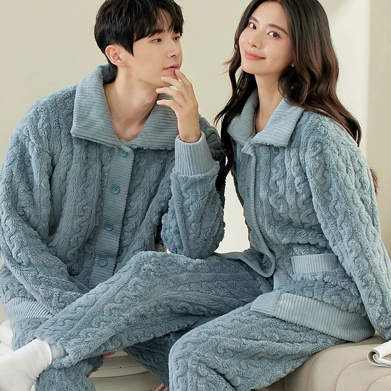 

Ladies Terry Nightwear Pijama Winter Warm Flannel Women Pajamas Sets Thick Coral Velvet Long Sleeve Fleece Sleepwear Home Suits
