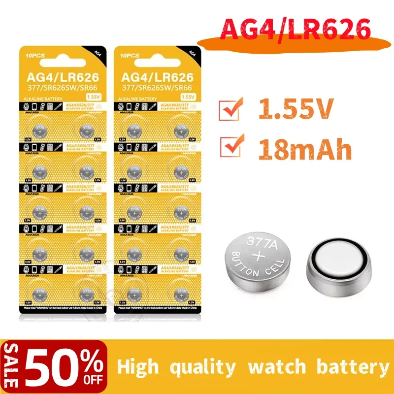 AG4 LR626 Высококачественная щелочная батарея для часов 1 55 В 377 SR626 177 626A 377A CX66W