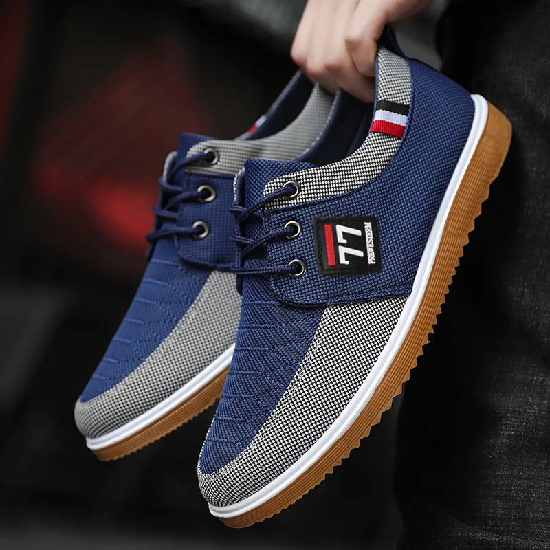 

New Gingham Canvas Casual Shoes for Men Comfortable Soft Mans Walking Footwear Breathable Linen Surface Flats Shoes Loafers