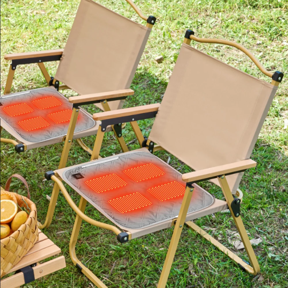 4 Heated Areas Camping Chair Mat Winter USB Electric Blanket 3 Levels Rechargeable Heater Cushion for Outdoor Travel