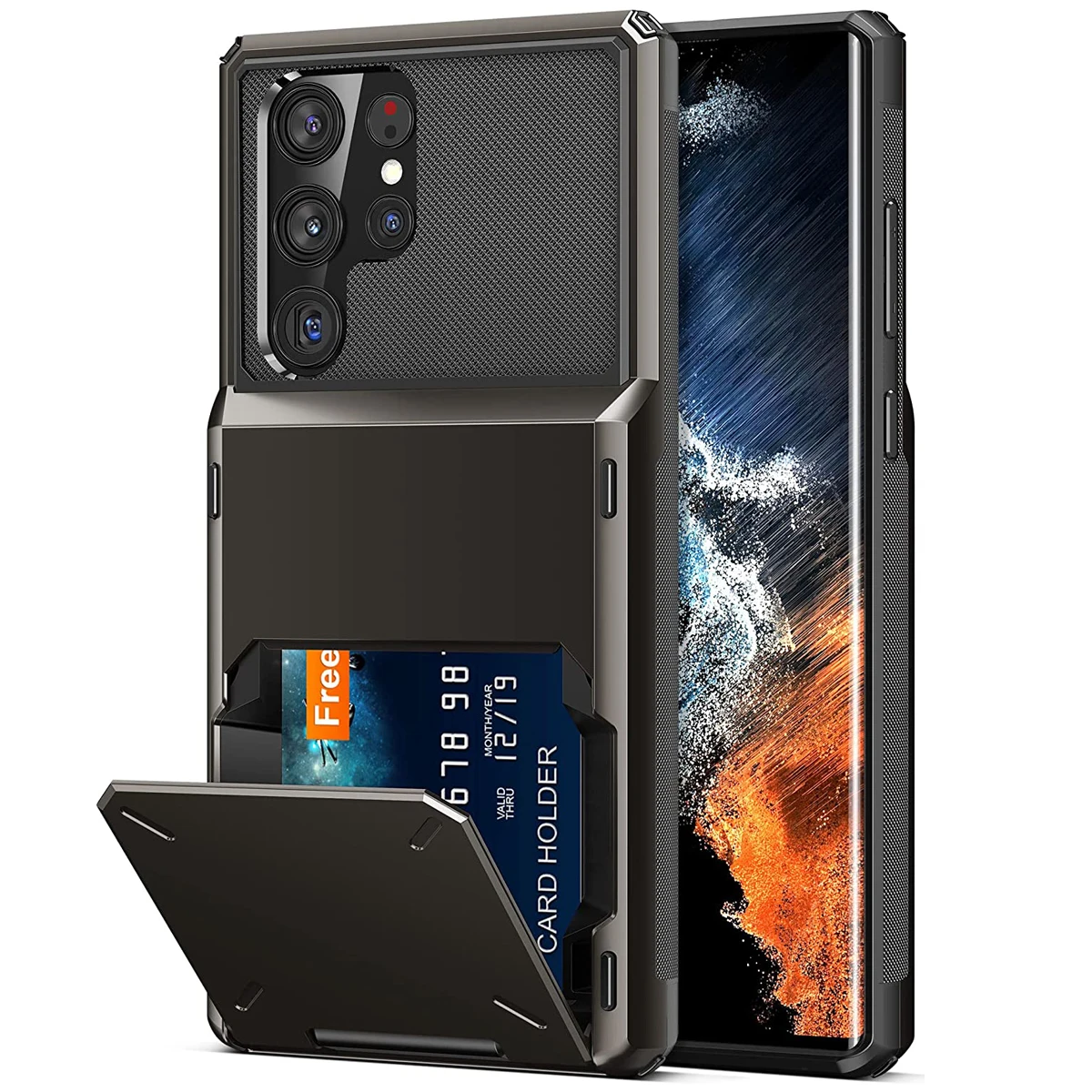

For Samsung S22 Ultra Wallet Case Flip Cover Credit Card Holder Pocket Dual Layer Protective Full-Body Protection Hard Bumper