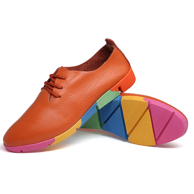 

Large size women's shoes 2022 spring new leather comfortable flat small leather shoes fashion trend color bottom casual shoes