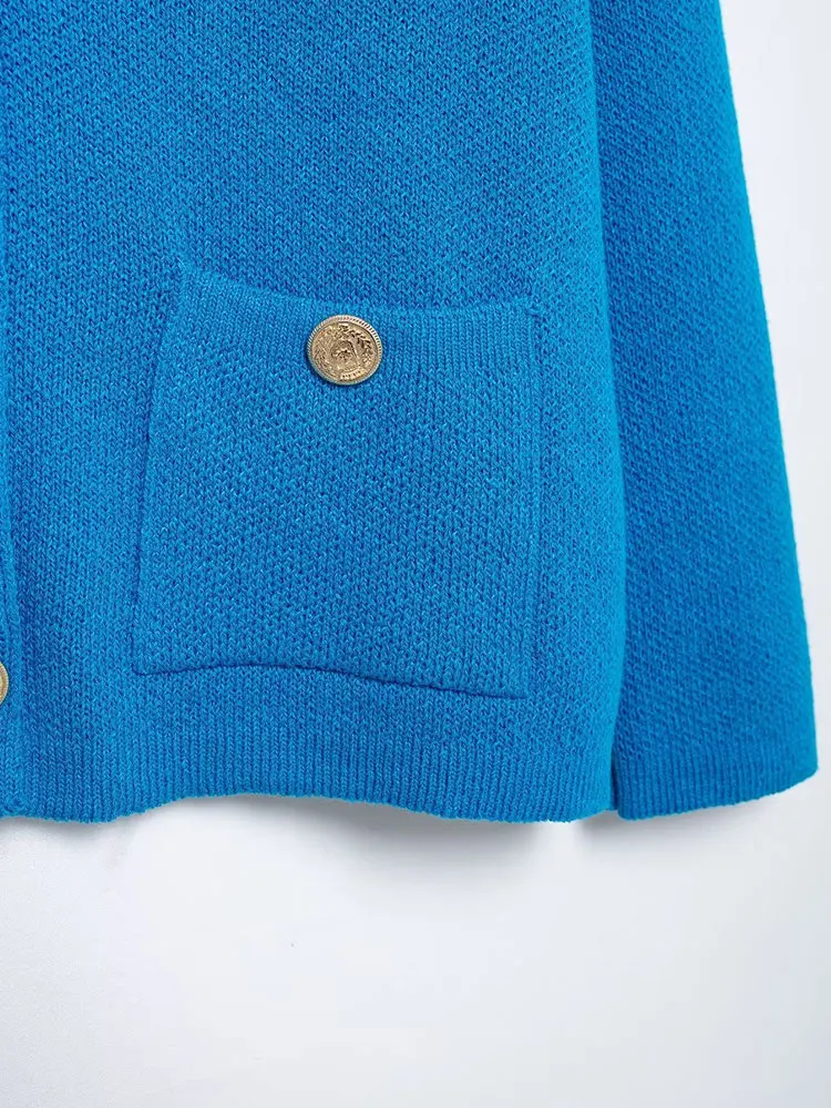 Женский трикотажный кардиган TRAF однобортный облегающий короткий свитер с