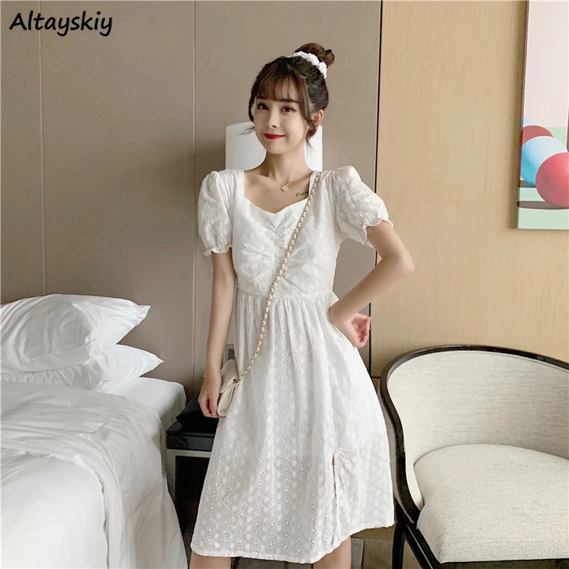 

Short Sleeve Dress Women Fashion Backless Lovely Streetwear Design Ulzzang Summer Students High Waist Princess Elegant Female