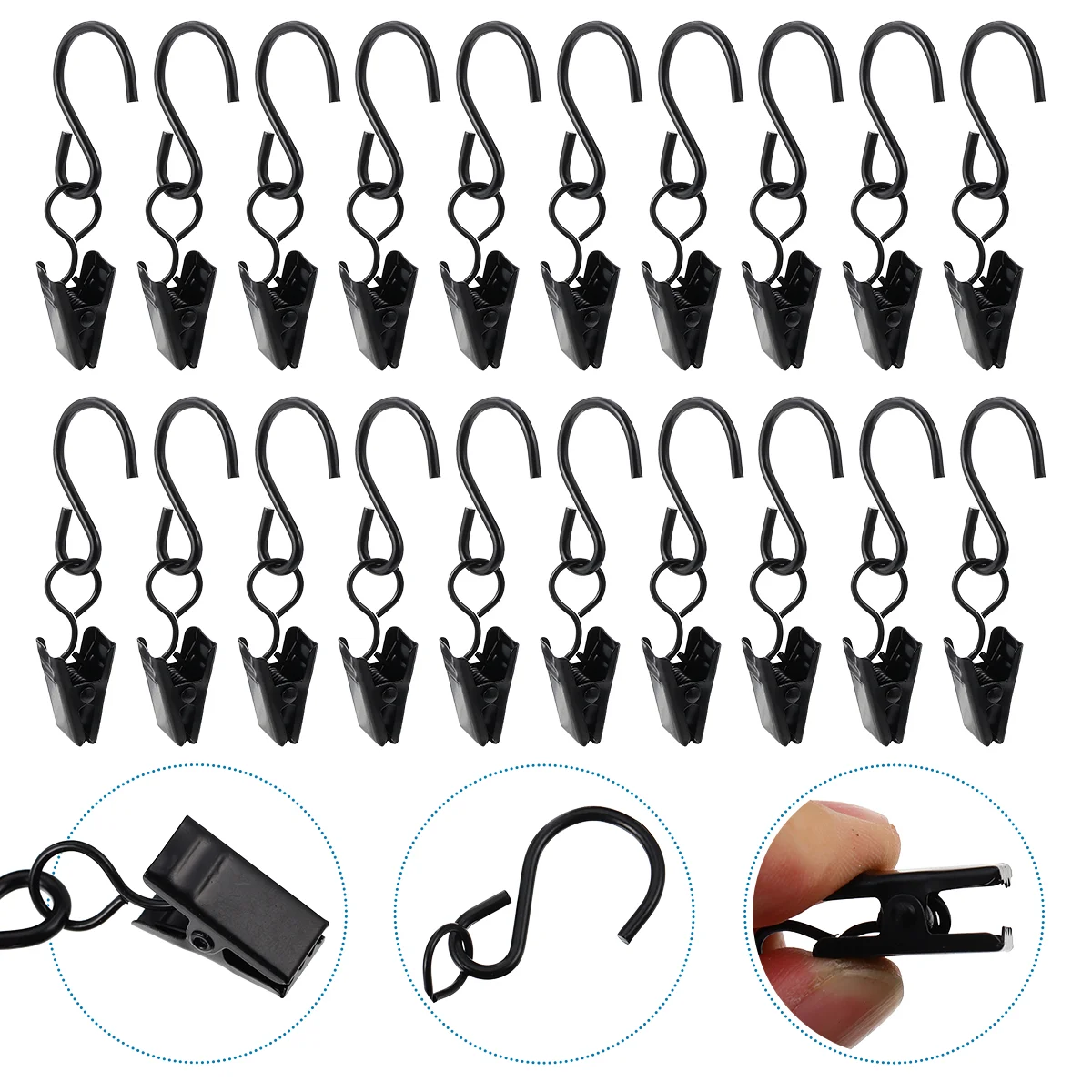 

20 Pcs Ceiling Picture Hangers Steel Curtain Ring Lamps Hook Clip Multipurpose Iron Clasp Clips