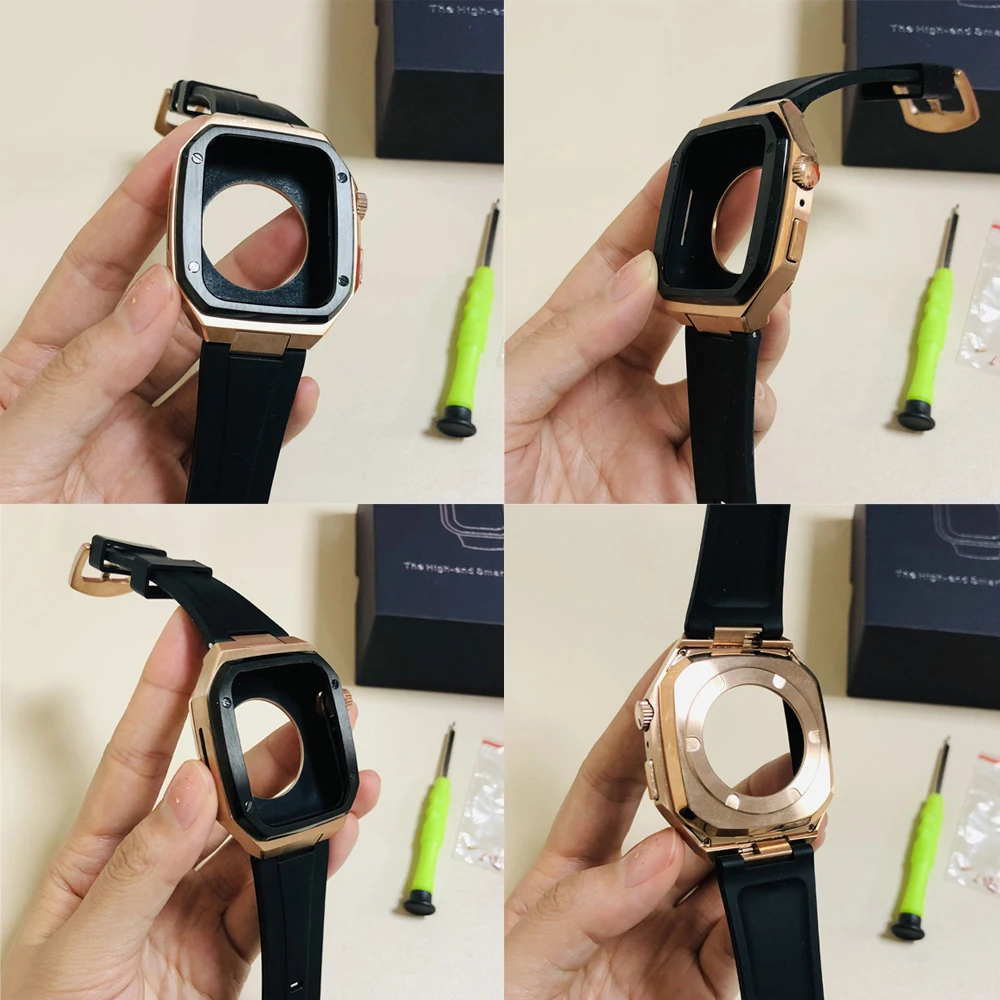 Продажа Роскошный металлический ремешок для Apple Watch 8 45 мм 7 41 мм, силиконовый резиновый ремешок для IWatch серии 6 SE 5 4 44 мм 40 мм, модификационный комплект