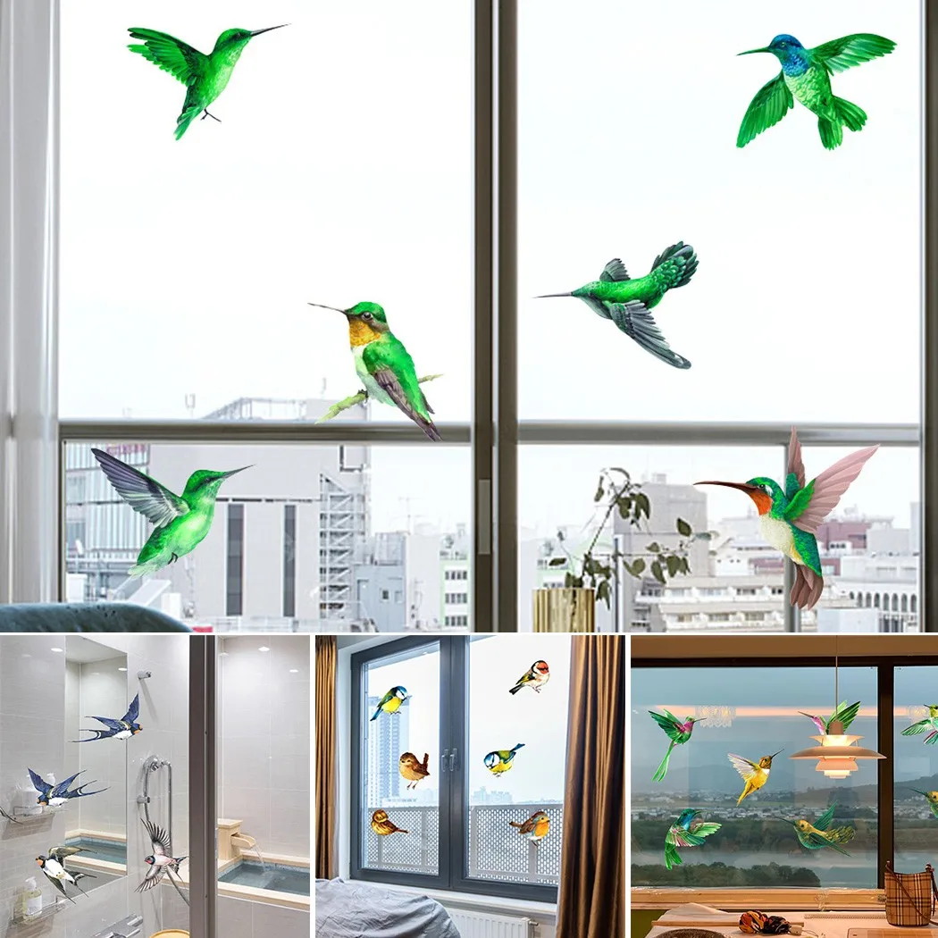 

Creative Glass Decals Hummingbird Painting Stickers Non Adhesive Anti-collision Window Clings To Prevent Bird Strikes 6PCS