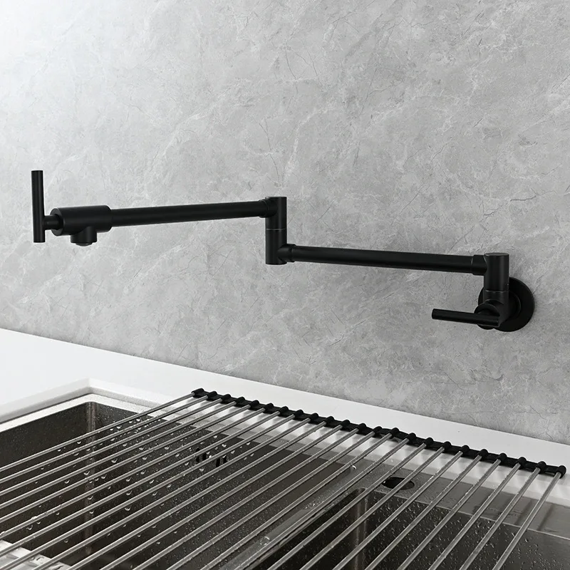 Черный настенный кран с наполнителем для кастрюли поворотный Складной кухонной