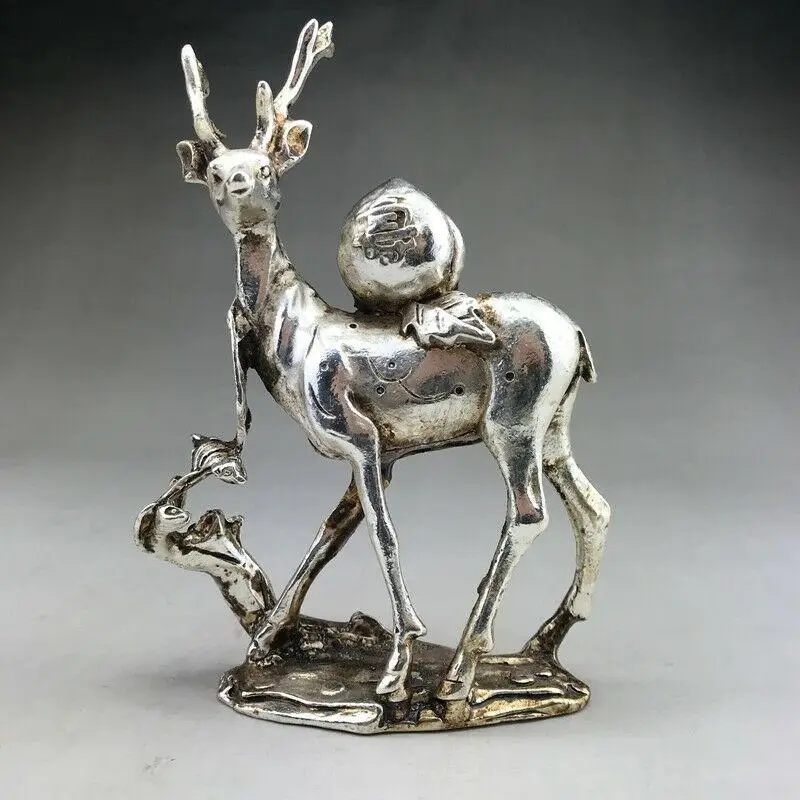 

Exquisite Chinese Old Tibetan Silver Statue Carved Deer Statue Mascot