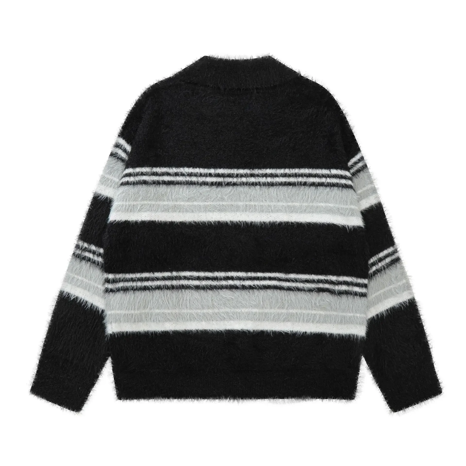 2024 Autumn New Trendy Brand Casual Angora Knitted Top Men Women Loose Fit Versatile Sweater Lapel Stripe Design Fashion