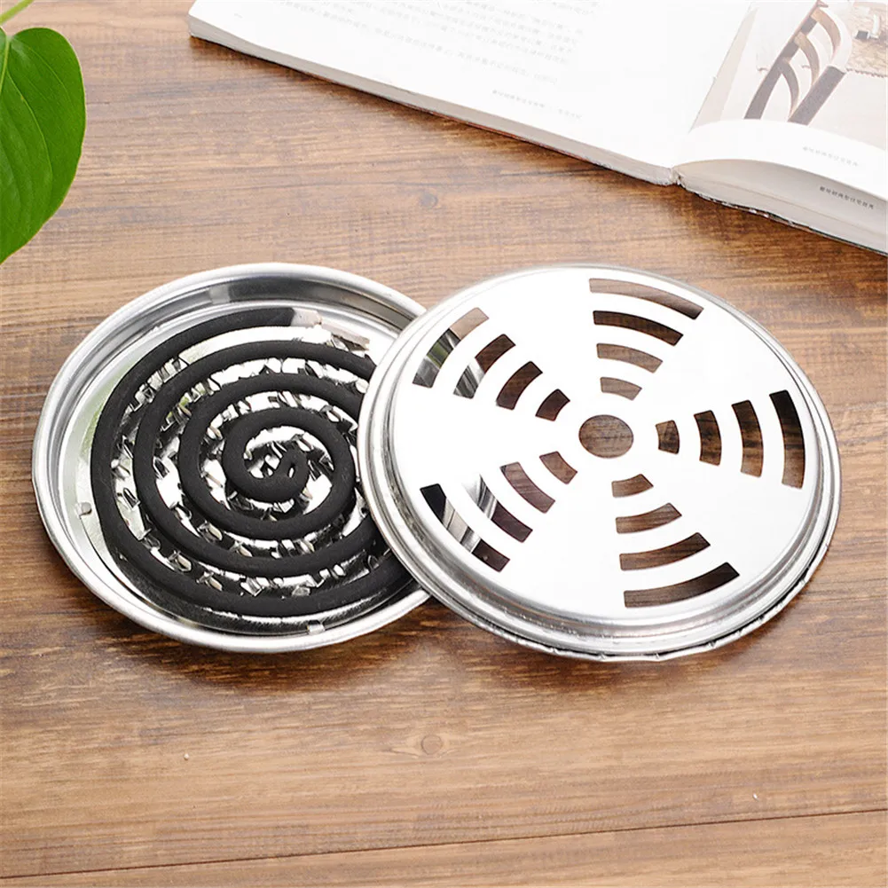 

Portable Safe Metal Round Rack Plate Spiral With Cover Incense Mosquito Coil Holder Tray Frame