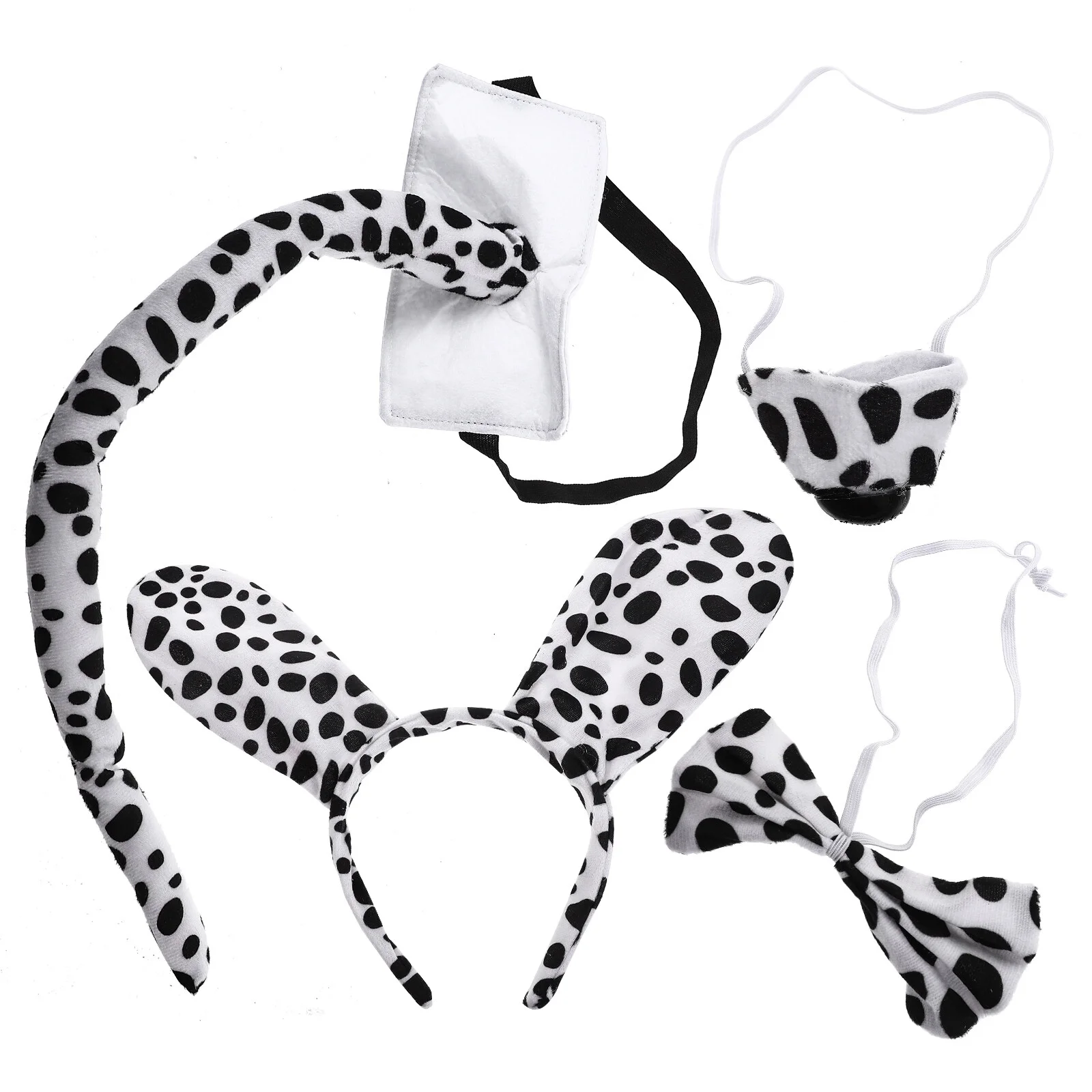

1 Set Animal Ear Headband Cosplay Spotted Dog Costume Tail Prop Bowtie Fake Nose Decor