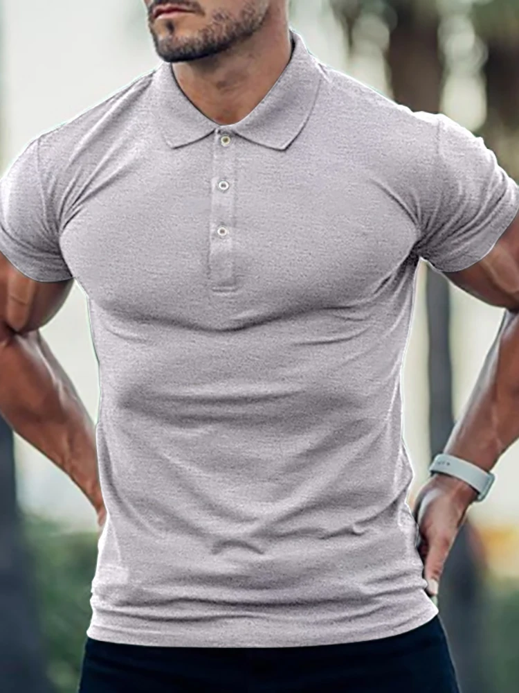 

Рубашка-поло мужская с коротким рукавом, повседневная приталенная, на пуговицах, винтажная, однотонная, модная уличная одежда в стиле Харад...