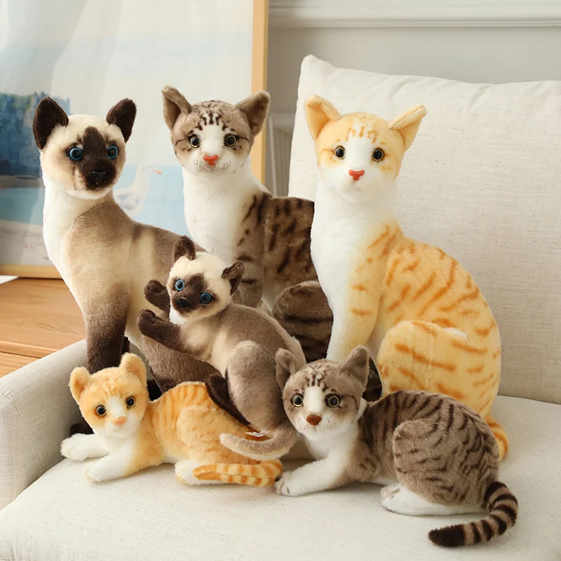 1pc 20-45CM Cute Real Life Plush Cats Doll Stuffed Animal Siamese Cat Plush Toys Baby Kids Birthday Gifts Home Decoration