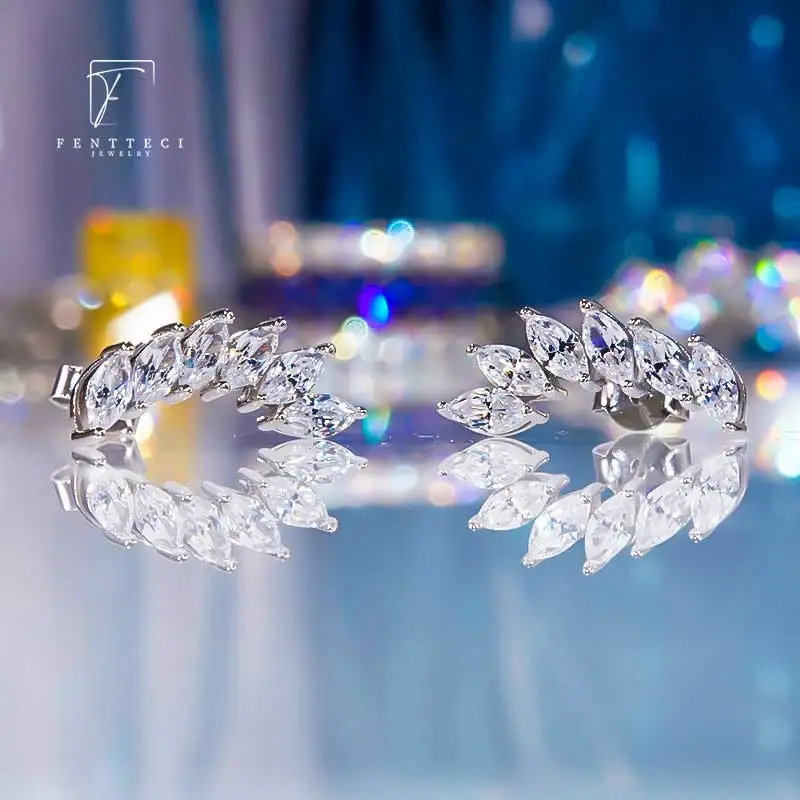 FENTTECI 925 Sterling Silver Elf Earbone Clip Angel Wings Flash Diamond Curved Stud Earrings Advanced Custom Earrings For Women