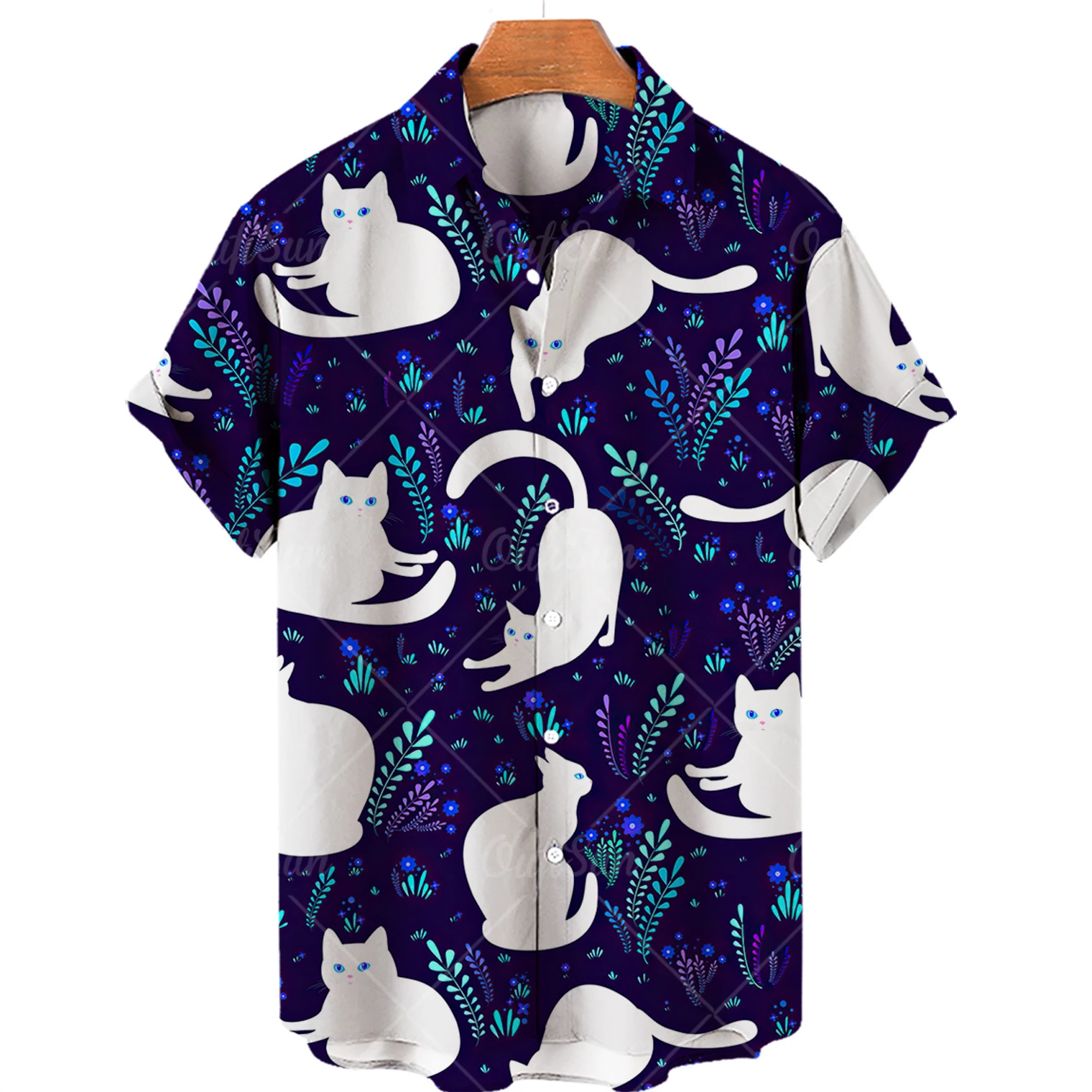 New Hawaiian Men's And Women's Shirt 3d Cute Cat Minimalist Large Size Loose Fitting Casual Fashion Versatile Beach Vacation Tra