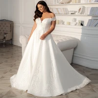elegant wedding gown off the shoulder lace up a line plus size wedding dress backless buttons applique lace princess bridal gown