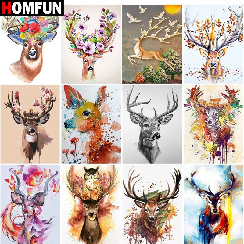 Алмазная живопись HOMFUN вышивка крестиком Олень Сика полноразмерная квадратная