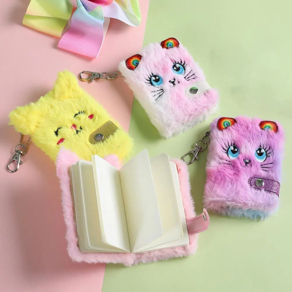 

Fluffy Notebook Useful Cute Cat Journal Book 80 Pages Pendant Keychain Plush Notebook