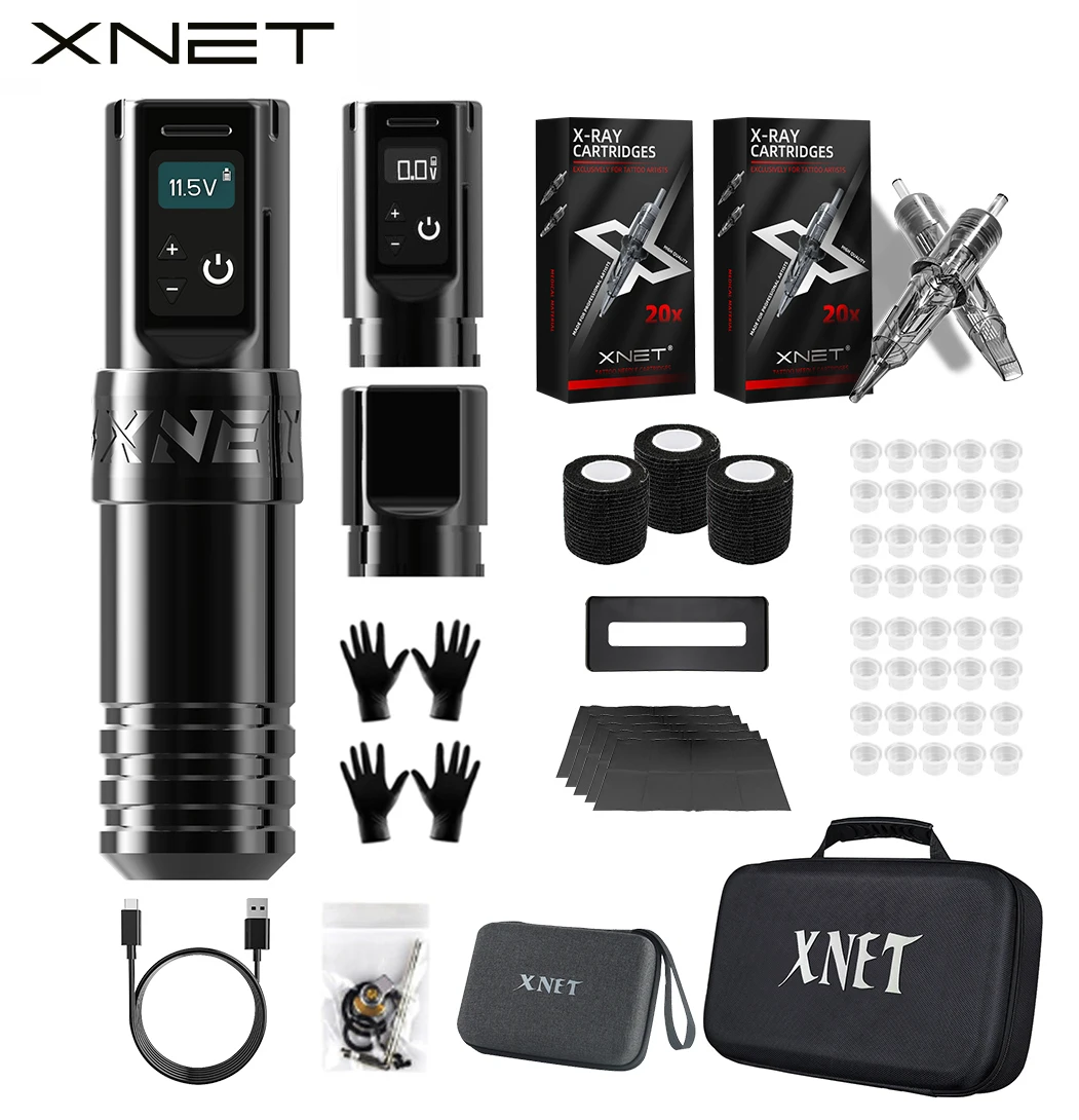 

Xnet фонарь Профессиональная беспроводная тату-машинка, набор ручек, полная вращающаяся тату-ручка с 40 шт. разнообразных тату-картриджей