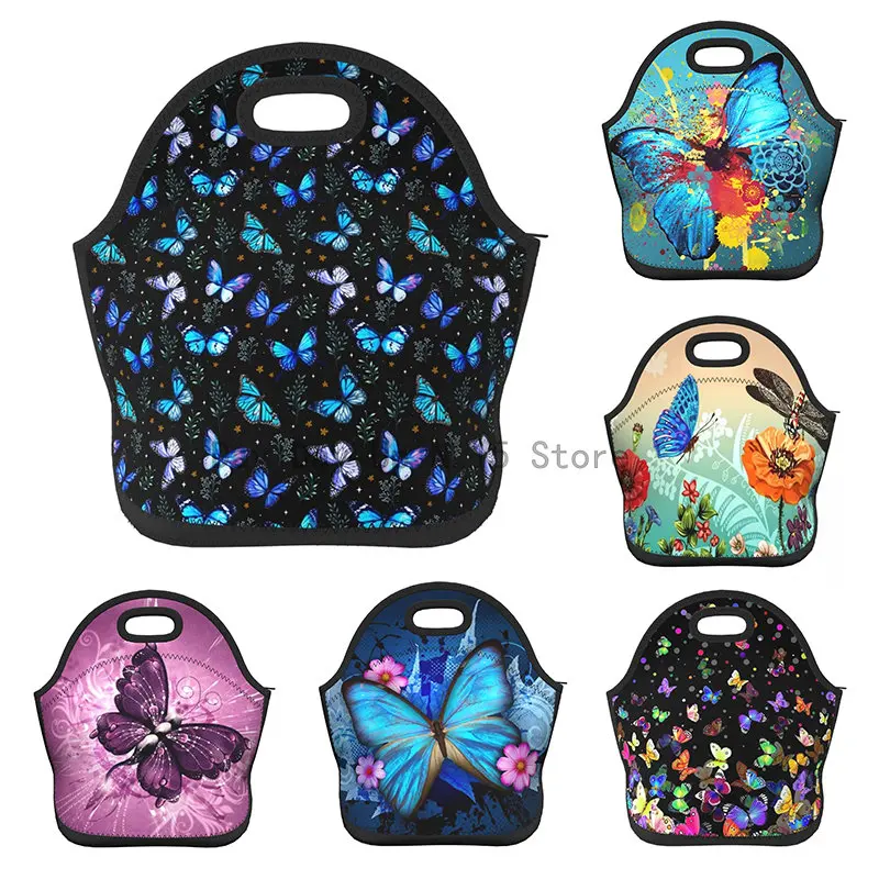 butterflies lunch bag women Portable Insulated lunch box for men girls boys Neoprene Cooler Tote Lunch Bags