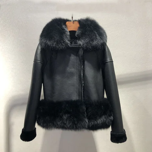 

Luxury brand Genuine Leather Jacket Women's Sheepskin Coats Woman Real Wool Women Coat Fox Fur Collar Jackets Mujer Parkas TN165