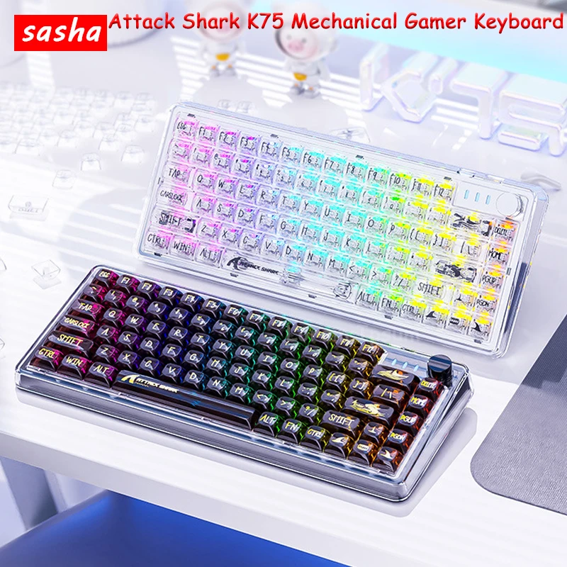 

Attack Shark K75 Blurtooth Mechanical Keyboard Wireless Transparent RGB Hot Swappable Win And Mac USB Connection E-Sport Office
