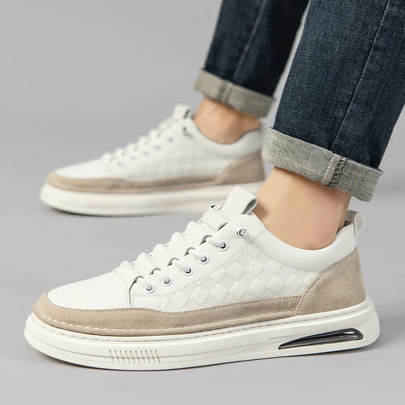 Мужские модные кожаные кроссовки в Корейском стиле оригинальные белые с