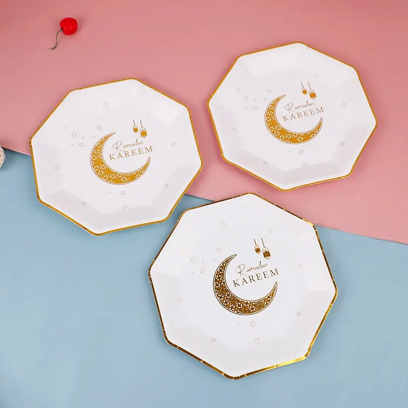 

10 шт., бумажные тарелки с узором в виде Луны