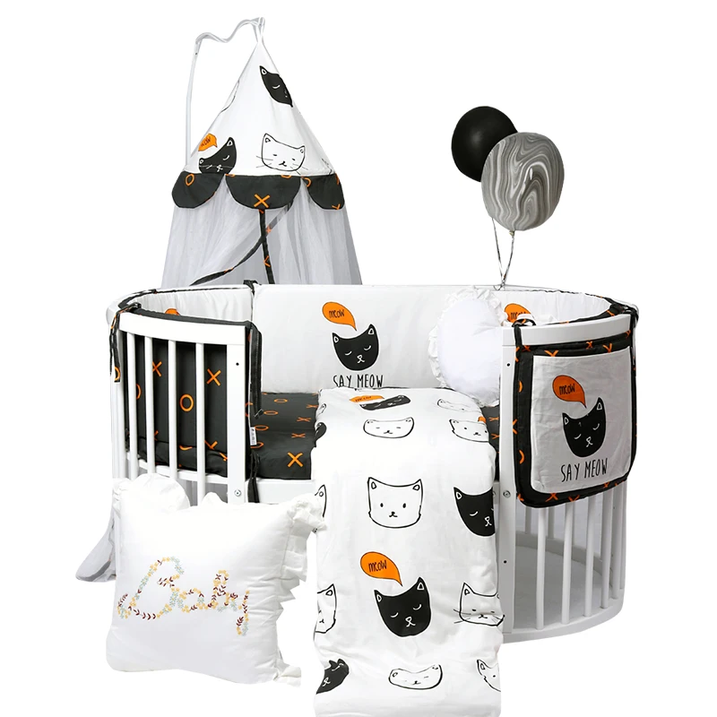 7Pcs Baby Bedding Set Cotton Newborn Protector Washable Crib Bumper Infant Duvet Cover Mattress Cover Pillow Case
