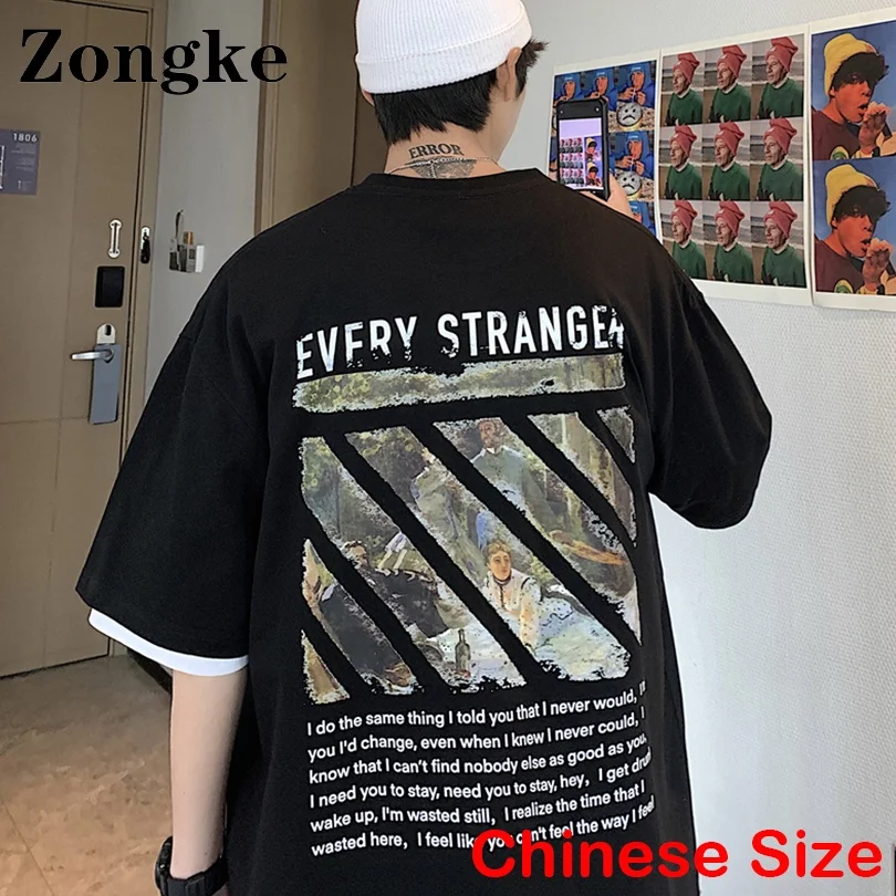 

Футболка Zongke мужская с принтом, винтажная уличная одежда в китайском стиле, топы в стиле Харадзюку, размеры 5XL, весна 2022