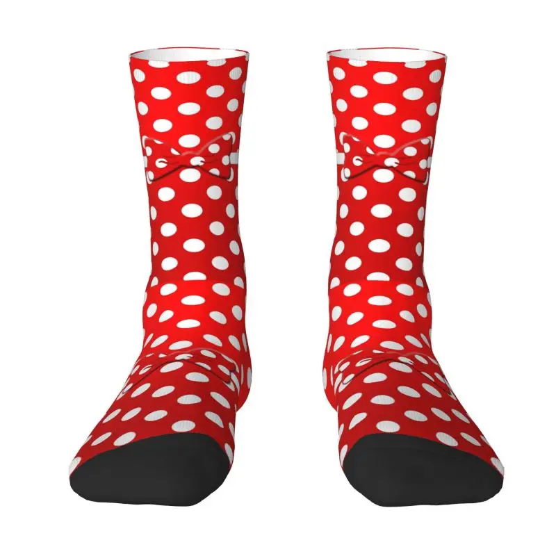 

Fun Men's Cartoon Minnie Red Pink Polka Dot Bow Dress Socks Unisex Breathbale Warm 3D Print Crew Socks
