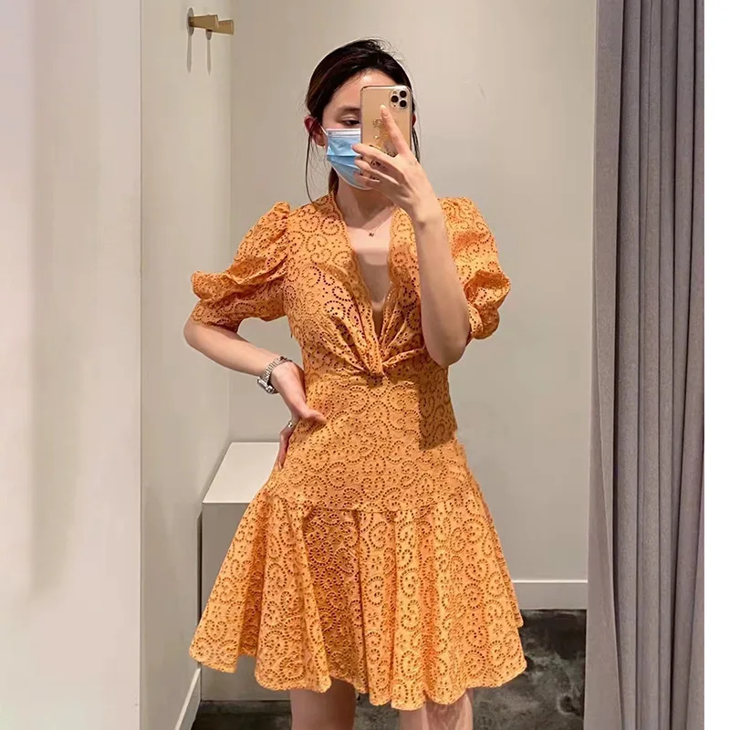 

New Arrival Sandro Woman Dress Early Spring Summer Dresses for Women Cotton Hollow-out Design Casual Dresses Women Sandro