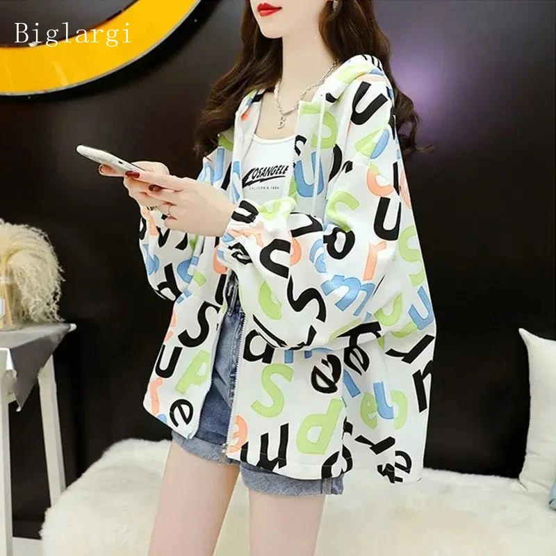 

Fashion Hooded Sweater Women Spring Autumn Coat Letter Print Hoodies Outerwear Ladies Tops Casual Loose Sweatshirt Female 2022