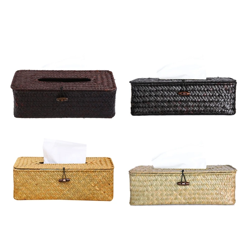 

Woven Rattan Rectangular Tissue Box Cover Paper Towel Napkin Storage Holder Case