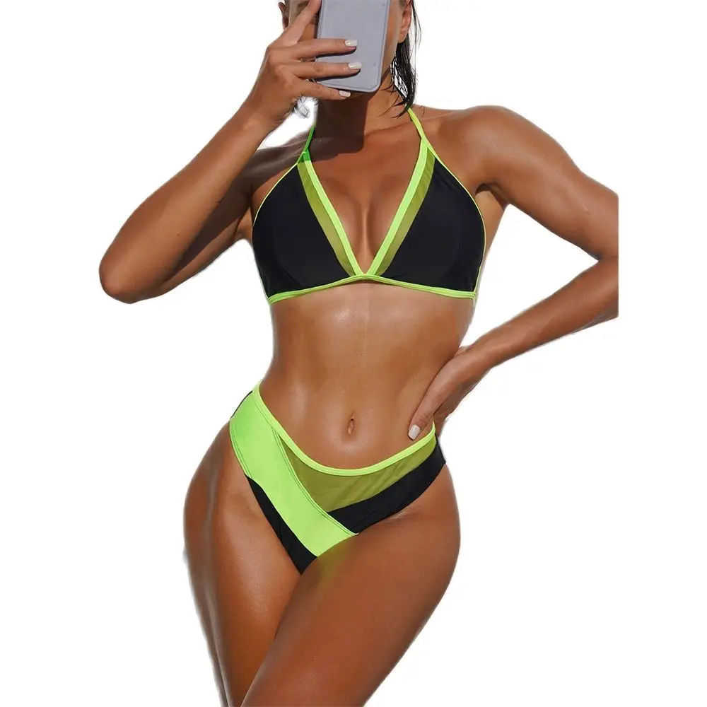 

Зеленые, черные женские комплекты бикини с лямкой на шее, эффект пуш-ап, летняя пляжная одежда для бассейна, женский купальник-танкини с открытой спиной