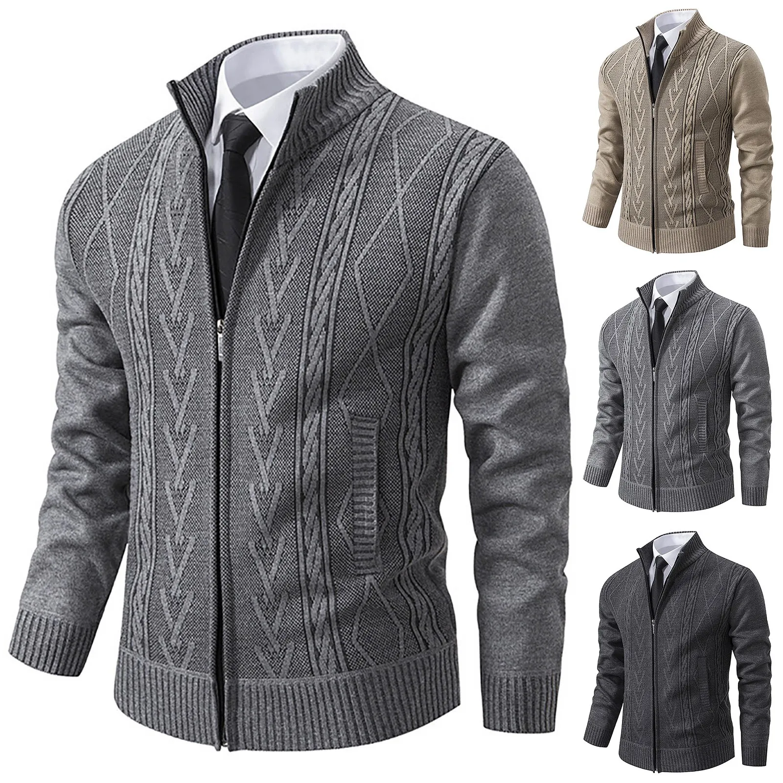 Осень-зима мужской трикотаж куртка-кардиган трендовый повседневный утепленный