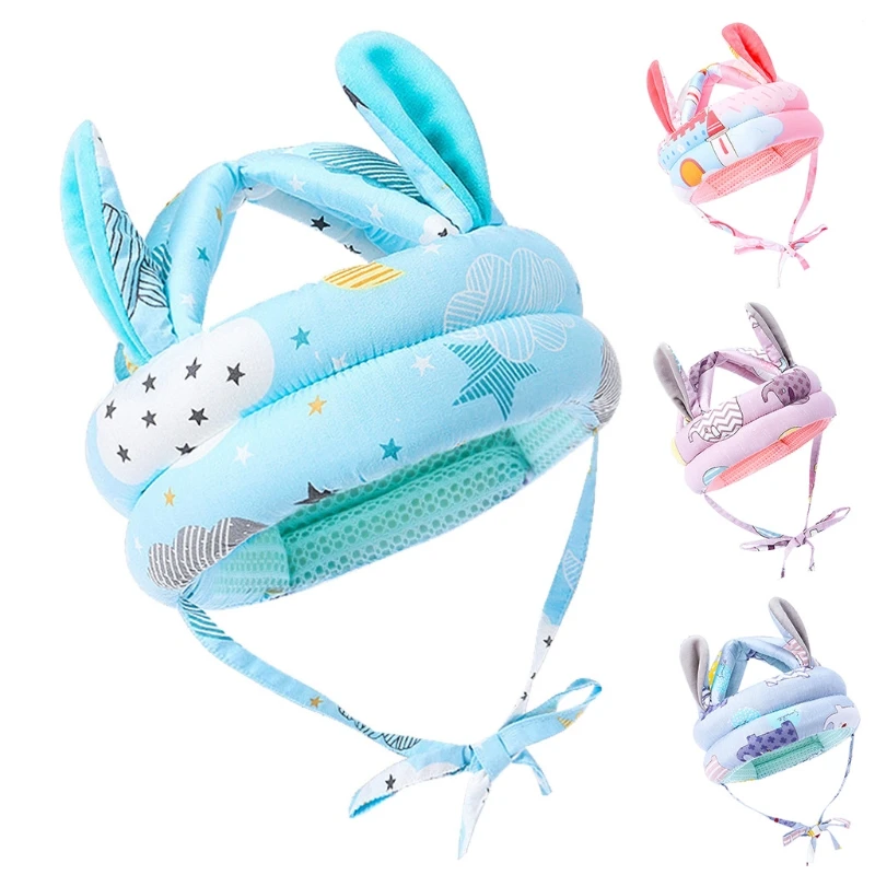 Toddler Infant Baby No Bumps Safety Helmet Hat Cartoon Animal Ears Adjustable for Head Cushion Protector Bumper Bonnet C