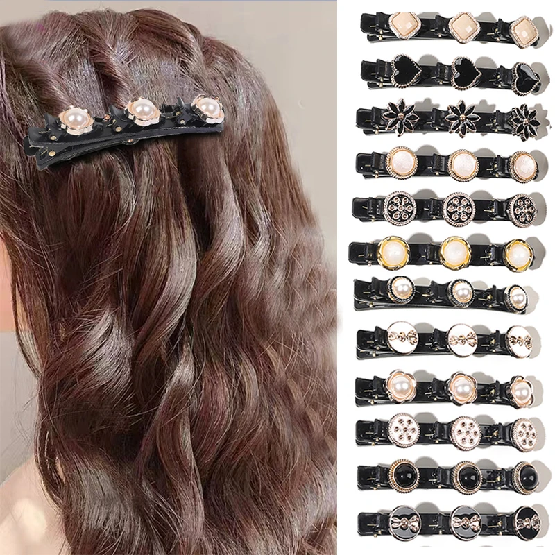 

Women Elegant Flower Pearls Braid Hairpins Sweet Hair Decorate Clips Bangs Hold Barrettes Headband Fashion Hair Accessories